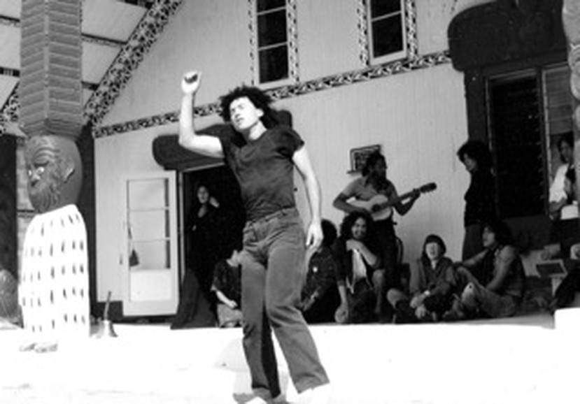 Brian Potiki performing in Maranga Mai, Moerewa, 1980.