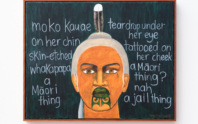 Robyn Kahukiwa Survivor, 2022Acrylic on linen in custom sapele frame550 x 700mmPhotograph by Samuel Hartnett, courtesy of the artist and Season, Tāmaki Makaurau  