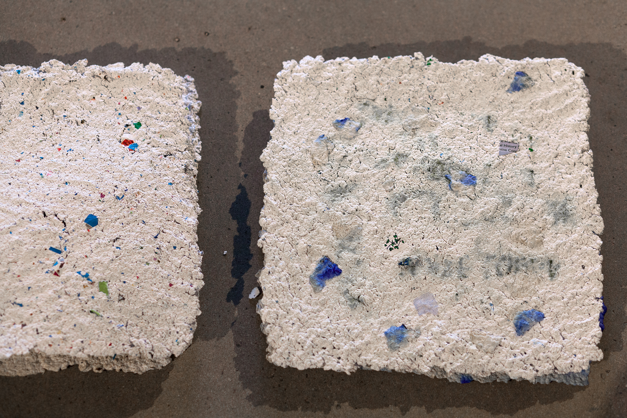 Liv Worsnop 'Dust Gatherings: Potential and Poison', 2016 Two types of hand made recycled papers. Potential: Organic recycled materials and seeds. Poison: Contaminated recycled materials