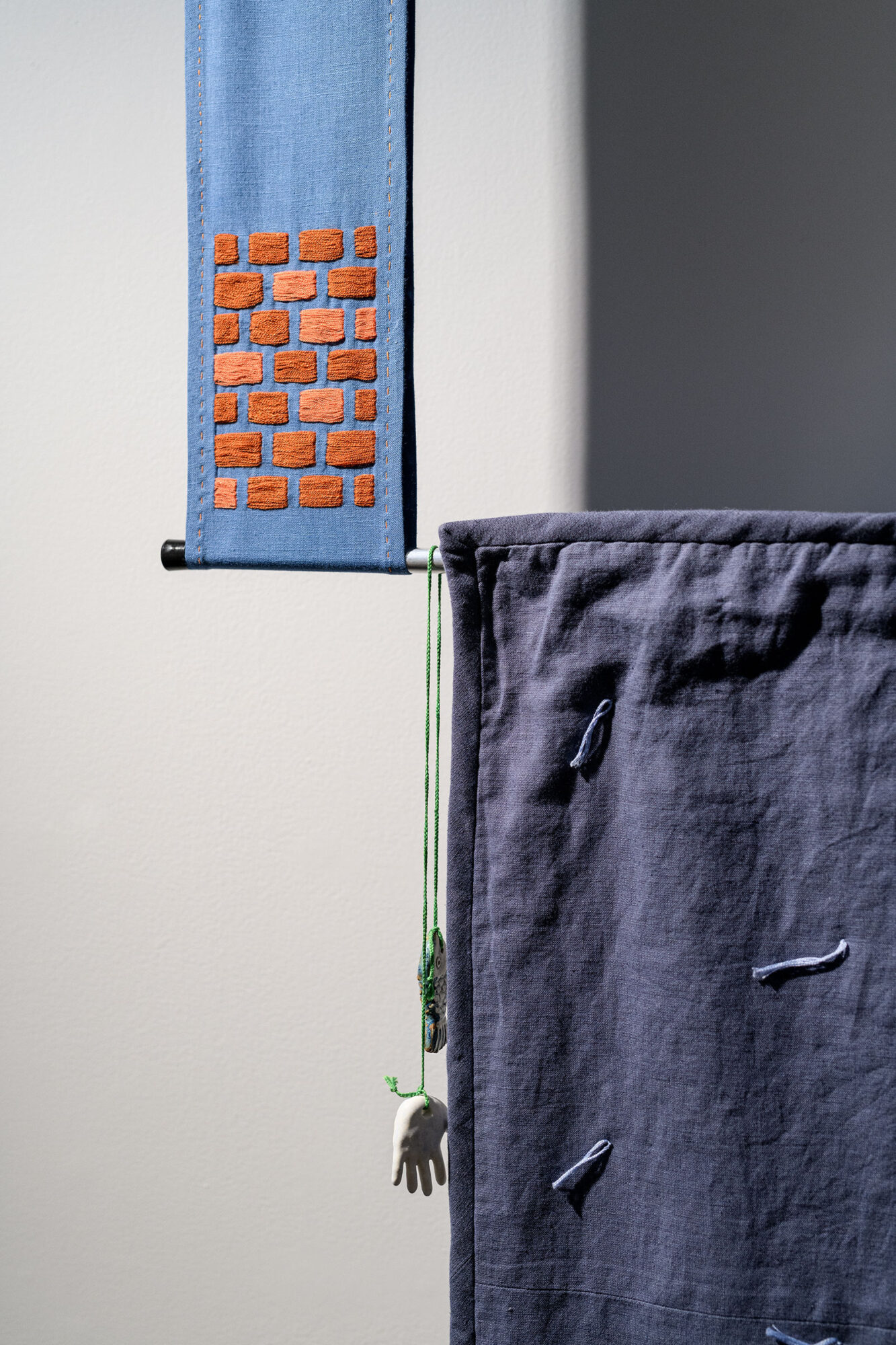 'In the Abstract (a Rock, an Island)', detail, Casey Carsel, Acid-dyed and quilted linen-cotton, 1280 x 1540mm, 2025, Photo Credit Owen Spargo