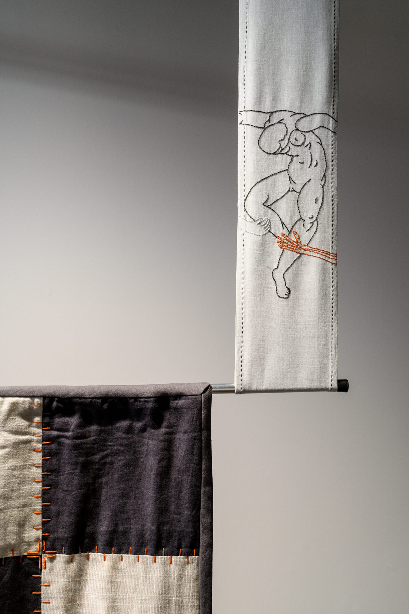 'Dance (More Pleasing Shapes)' detail, Casey Carsel, Acid-dyed and quilted cotton and linen-cotton, 1359 x 1359mm, 2025, Photo Credit Owen Spargo