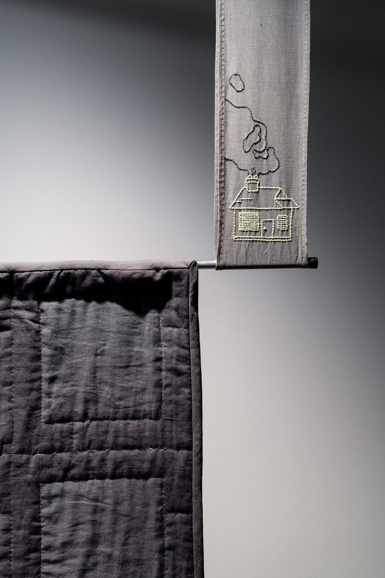 'House (Smoke)', detail, Casey Carsel, Acid-dyed and quilted linen-cotton, 1207 x 1460mm, 2025, Photo Credit Owen Spargo