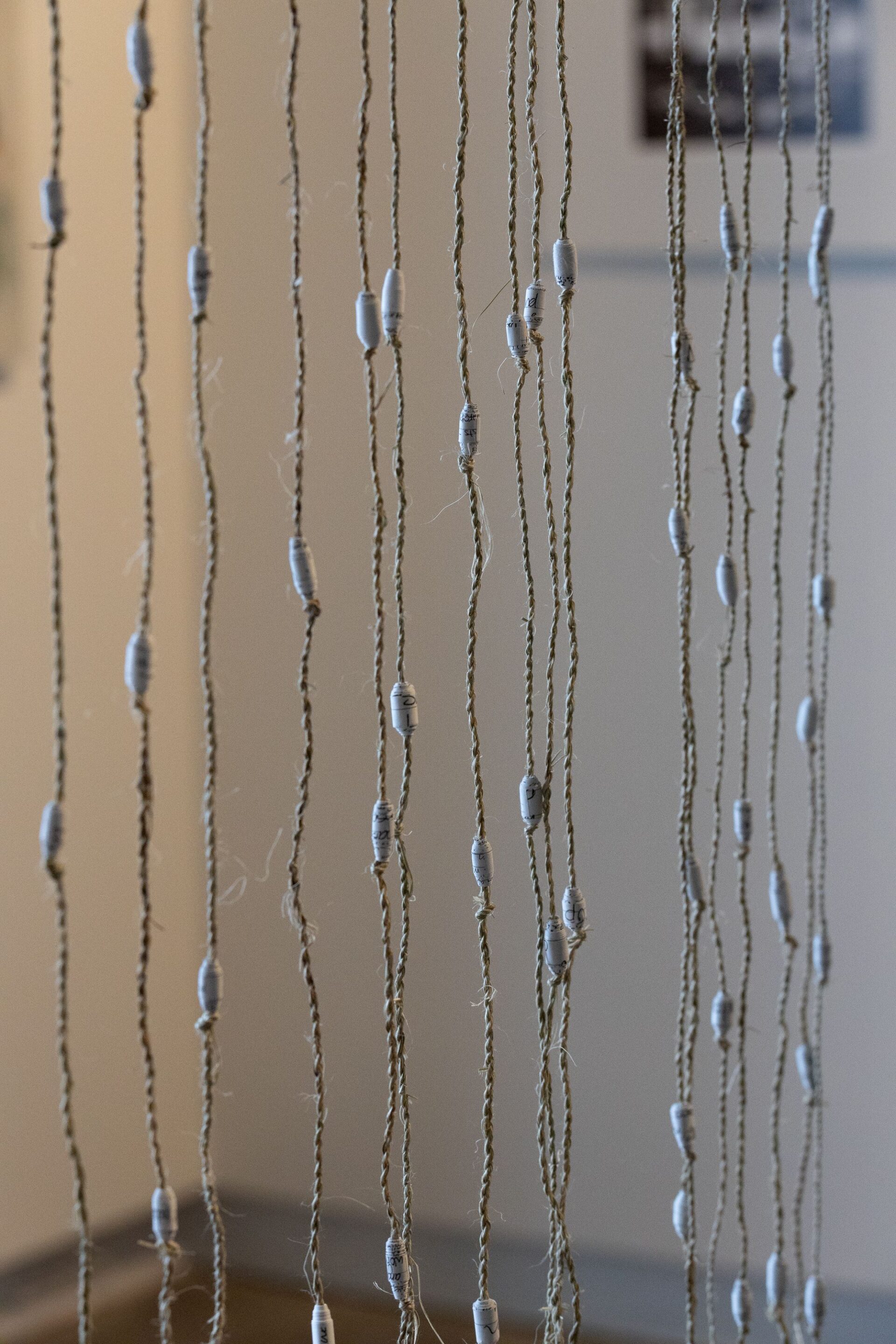 Sierra Bright 'Ārai' - detail Harakeke and tī kōuka twine, paper beads 200 x 90 cm 2025 Photo Credit Rebecca Low