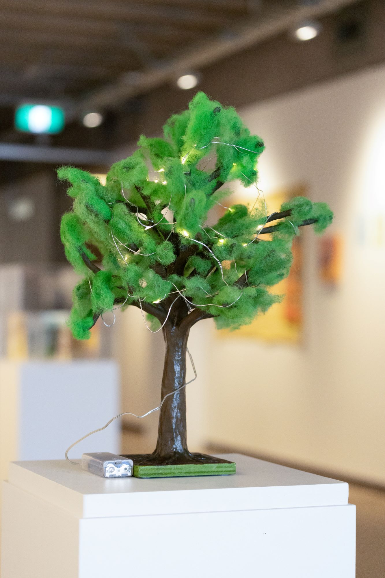 Hayley Morrison 'Tree #1' Air dry clay, paper mache, wood, synthetic stuffing, silver string, string lights, recycled paper, acrylic paint, matte varnish Dimensions Variable 2025 Photo Credit Rebecca Low