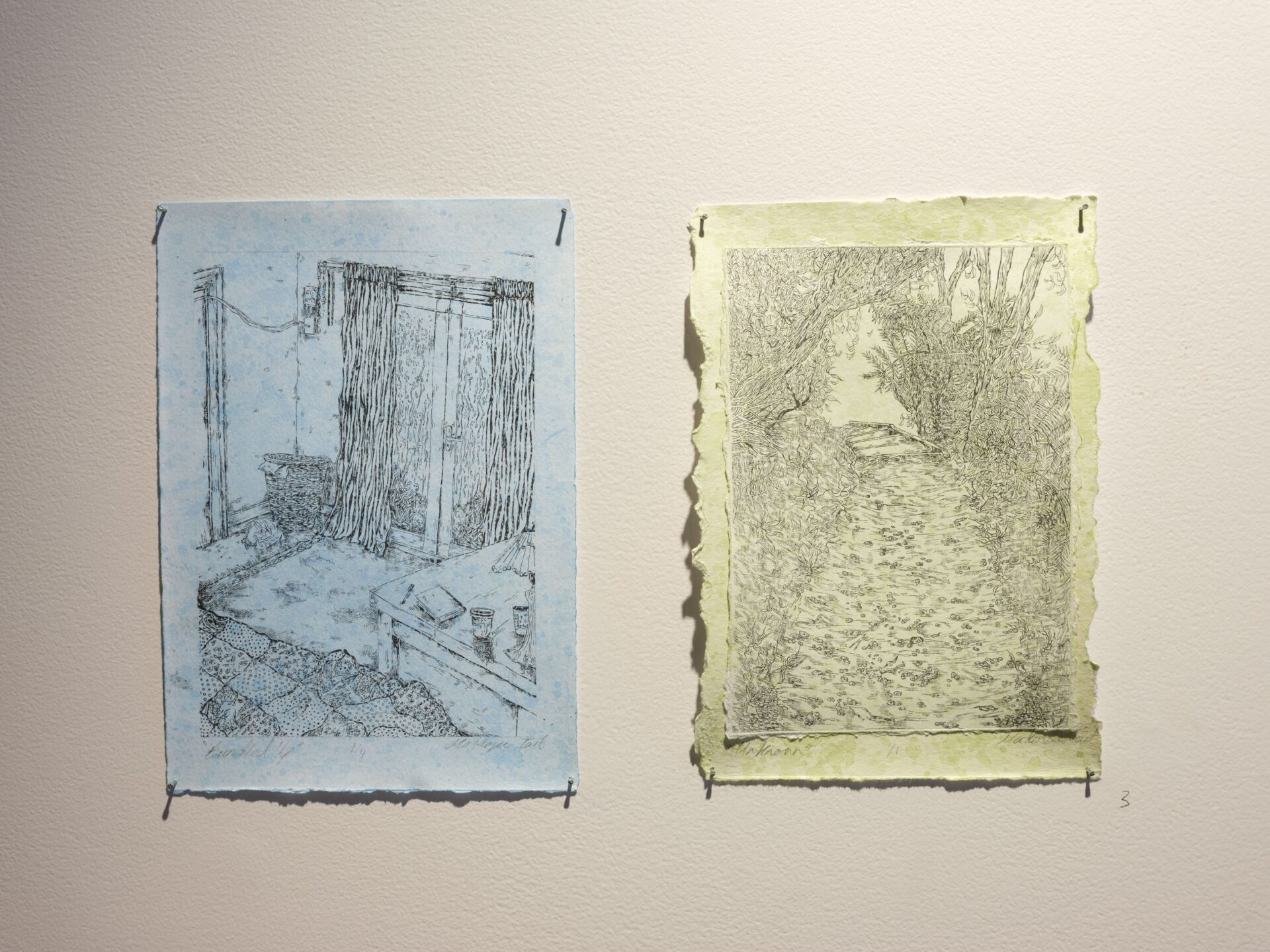 Mackenzie Tait 'Bundled Up, Unknown' Illustrative prints each 25 x 17 cm 2025 Photo Credit Simon Jarman