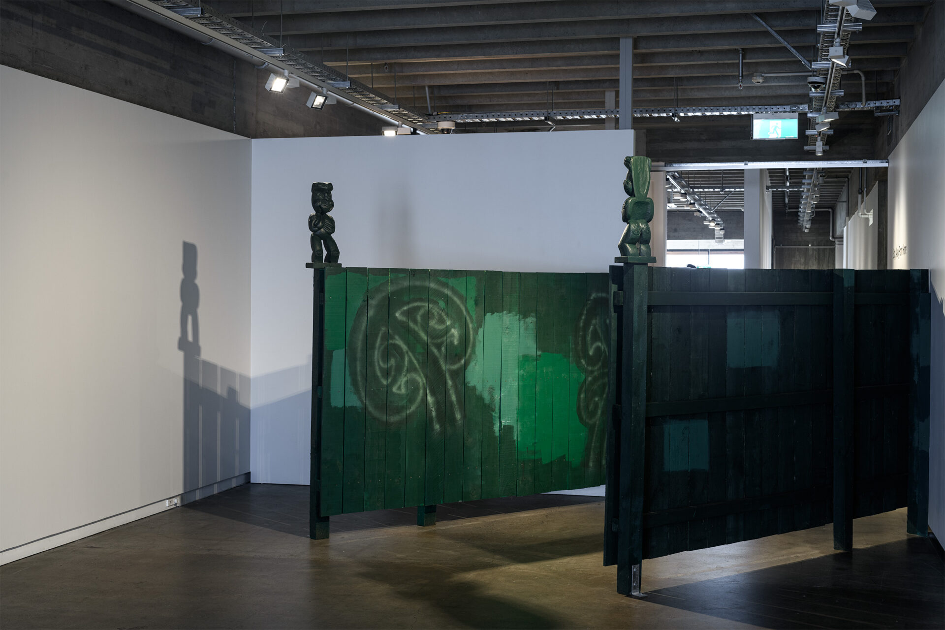 'Boy, Put Your Shoulders Up', Kauri, pine, paua and acrylic, 2700mm x 2400mm, 2025, Photo Credit Owen Spargo