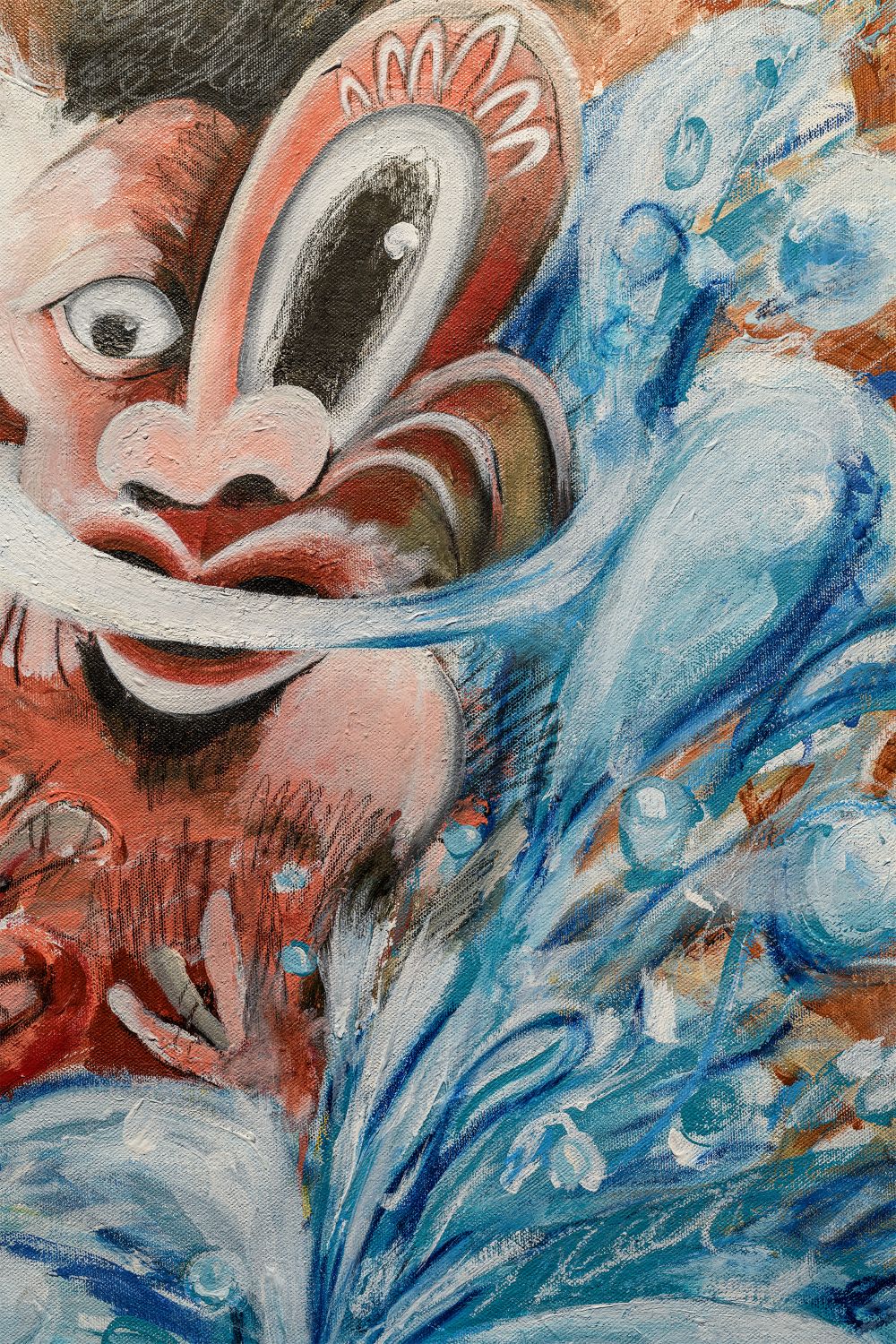 Noa Hāmana (Ngāti Kura, Ngāpuhi, Ngāti Toa, Ingarangi), 'Manu' - detail, Acrylic and oil stick on canvas, 900mm x 900mm, 2026, photo credit Owen Spargo
