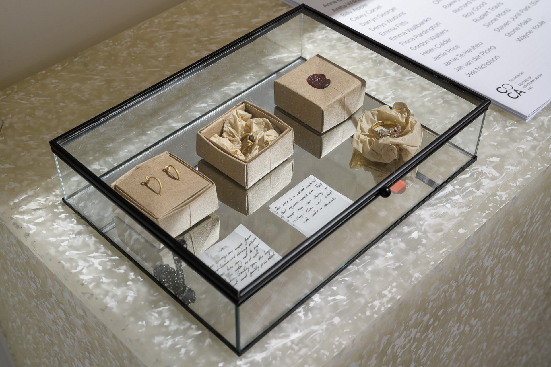 36. Steven Junil Park (6x4), Earrings, 37. Steven Junil Park (6x4), Gold plated granite ring, 38. Steven Junil Park (6x4), Gold plated blossom ring, Photo Credit Owen Spargo