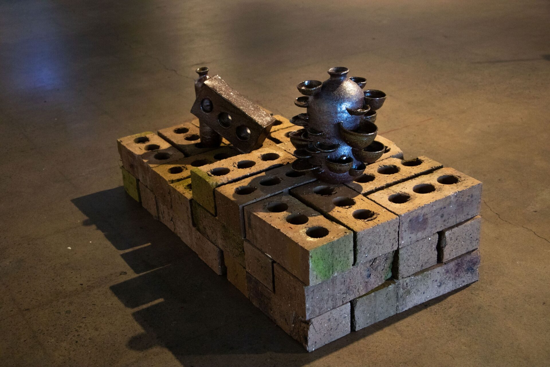 Joe Furniss, Ilam — Sculpture, 'Brickwork' Coromandel clay, fireplace ash glaze, 210 x 220 x 70mm, 2026, Photo Credit Mollie Newman